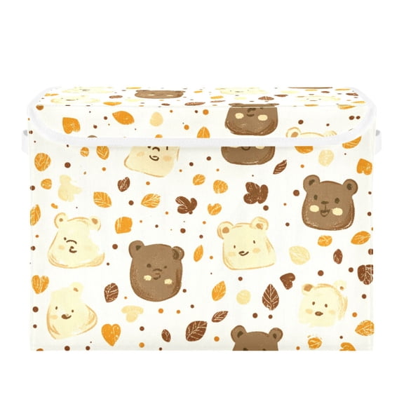 Bear Faces Pattern Large Storage Bins with Linen Collapsible Lid Storage Box 16.7 x 12.6 x 11.8in