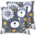 thumbnail image 1 of Bear Faces Sunflowers Leaves Hand Drawn Throw Pillow Covers Pillowcases 16 x 16 Inch Home Decor 2 Packs for Bedroom Sofa, 1 of 6