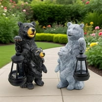 Bear Family Garden Statue with Lantern, Outdoor Decorative Resin Sculpture, Waterproof Yard Ornament for Patio, Lawn, Porch, and Home Decor