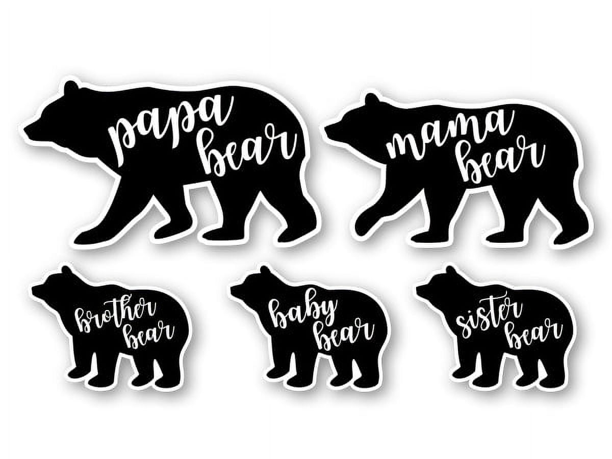 Bear Family - Mama Papa Baby Sister Brother - Car Family Stickers Set - Size: Large (Papa Bear is 12") - Vinyl Stickers Decals