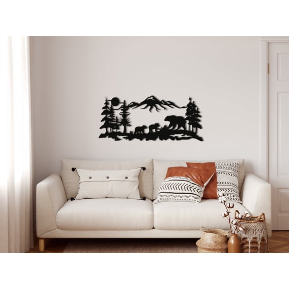 Bear Family Metal Wall Decor for Home and Outside - Wall-Mounted Geometric Wall Art Decor - Drop Shadow 3D Effect Wall Decoration for Living Room Bedroom