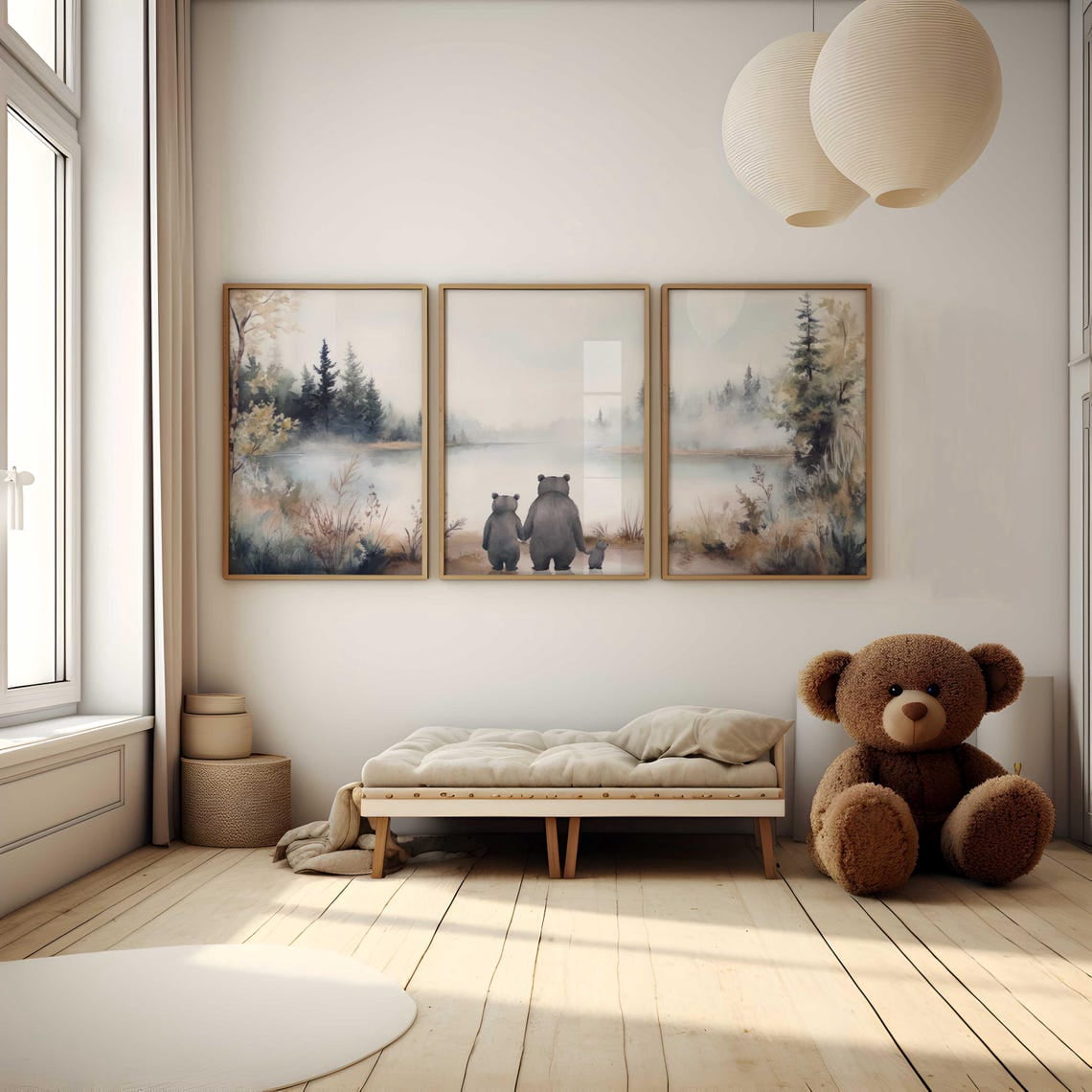 Bear Family Prints Forest Animals Bear Nursery Wall Art Family Of Three ...