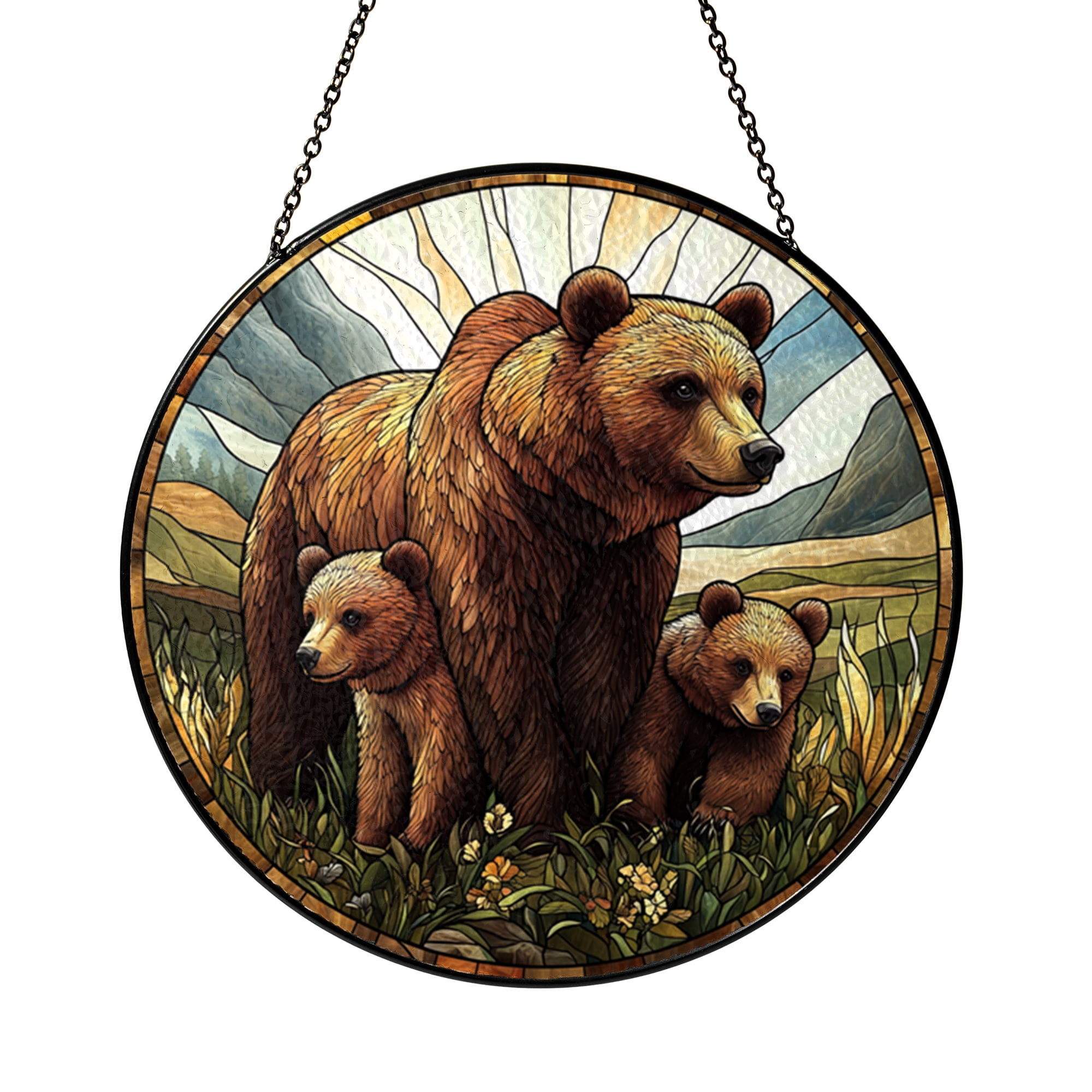 Bear Family Stained Glass Suncatcher – Forest Wildlife Window Decor ...