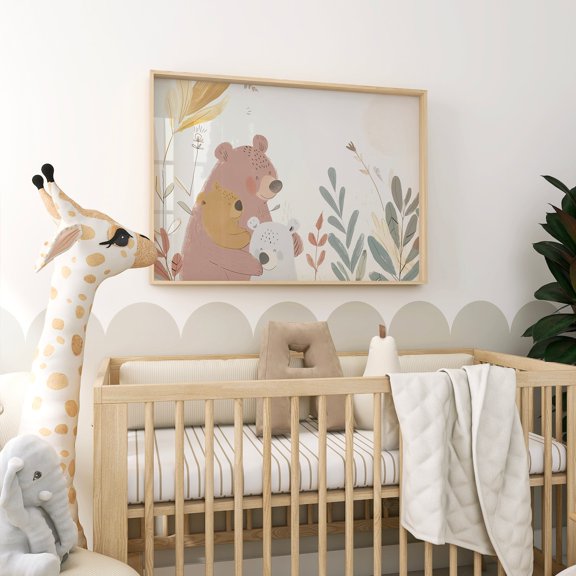 Bear Family Wall Art Nursery Print Animal Forest Printable Decor Neutral Tones Illustration Cute Cub, Stretched Canvas 8x10in