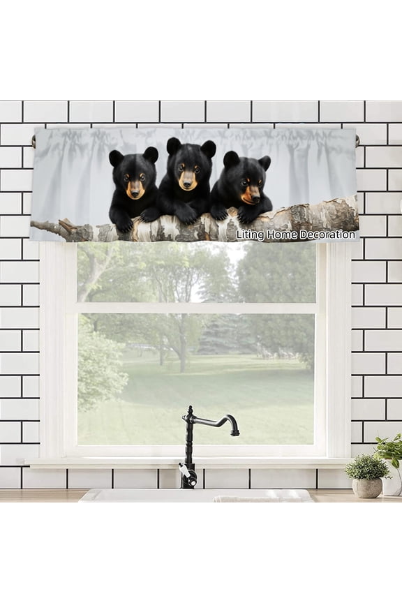 Bear Family kitchen Curtain Valances for Windows For Indoor Living Room Bedroom Kitchen Decoration 54x18 inch