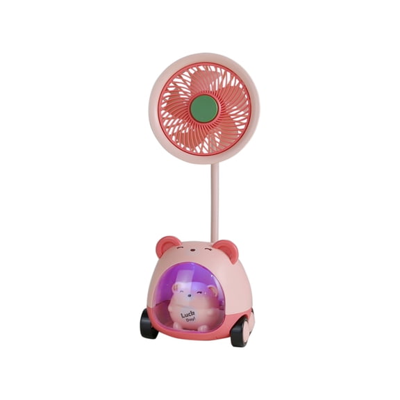 Bear Fan with Pencil Sharpener,Rechargeable Rotatable Small Desktop Fan for Home Dorm Office Classroom Portable Cooling(Pink)