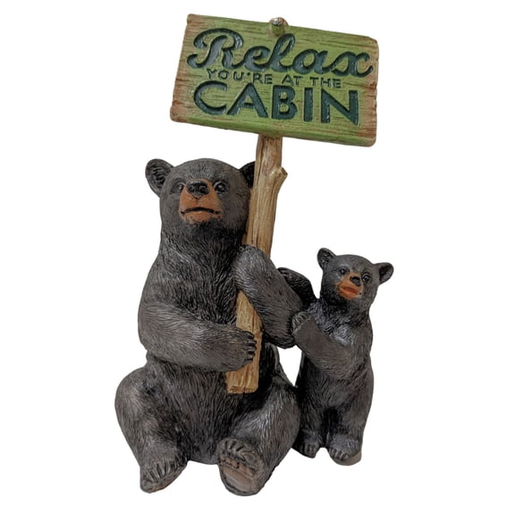 Bear Figurine - Black Bear and Cub Tabletop Rustic Cabin Lodge Decor