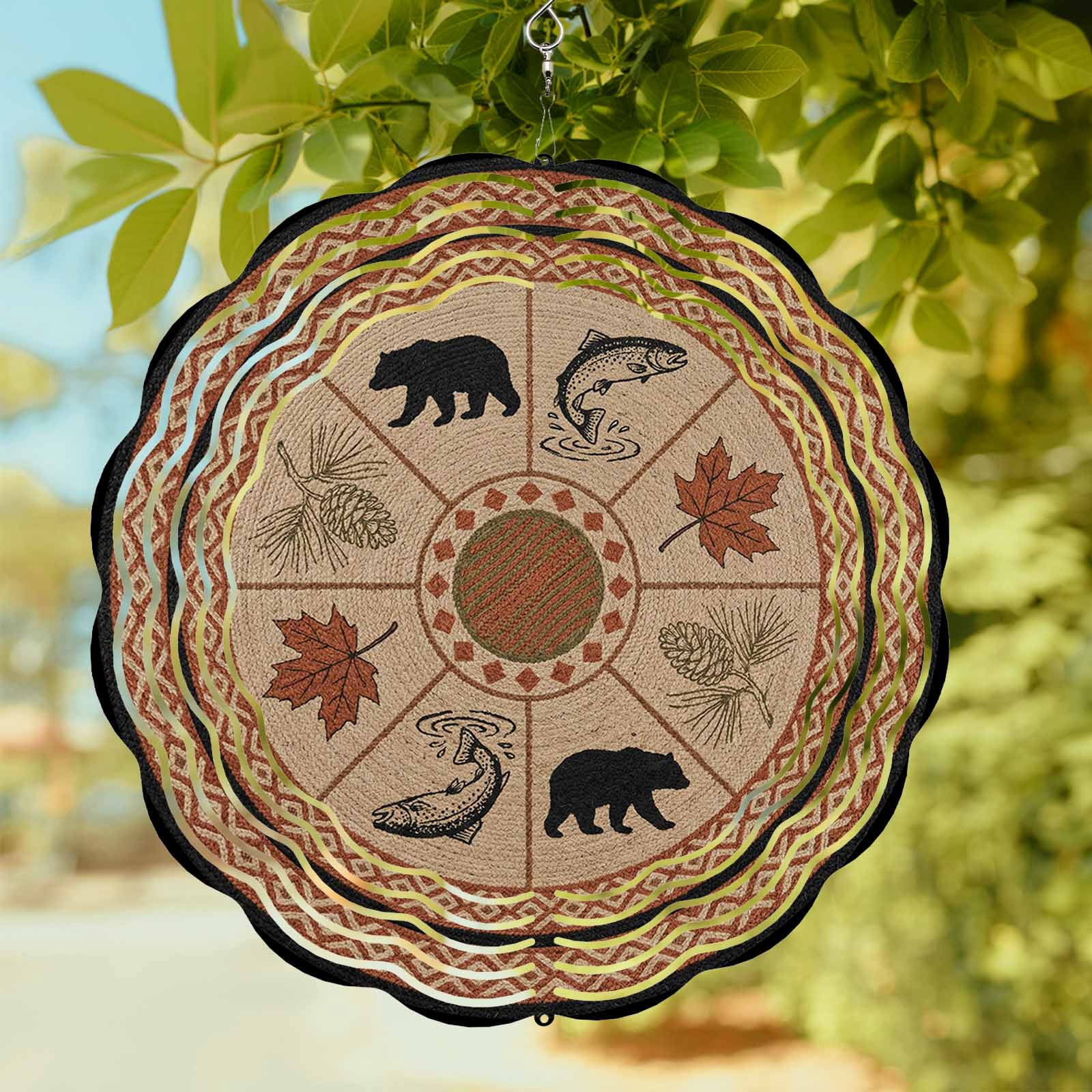 Kinetic Country Bear Fish Wind Spinner for Garden Yard 12In, Country Farmhouse Forest ...