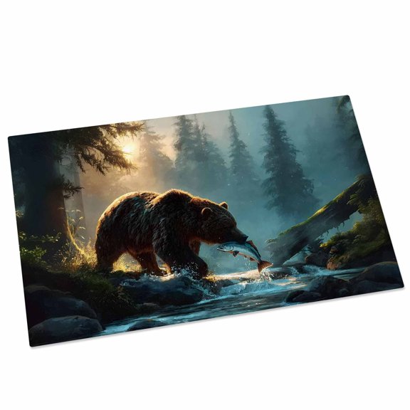 Bear Fishing Door Mat 16x24 Inch Forest Stream Animals Entryway Rug with Non-Slip Rubber, Front Door Mat Indoor Floor Mats for Living Room Bathroom Bedroom Home Office