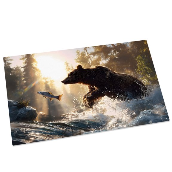 Bear Fishing Door Mat 18x30 Inch Forest Stream Animals Sunset Entryway Rug with Non-Slip Rubber, Front Door Mat Indoor Floor Mats for Living Room Bathroom Bedroom Home Office