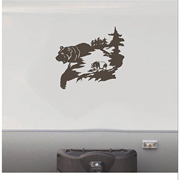 Bear Fishing Hunting RV Camper Vinyl Decal Sticker Mountain Scene
