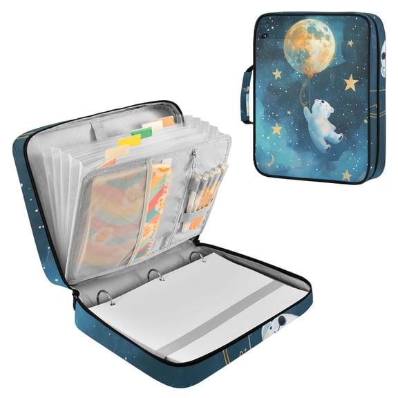 Bear Flies with Moon Balloon Stars Accordion File Organizer Expanding File Folder 3-Ring Binder Bag 500 Sheets A4 Size