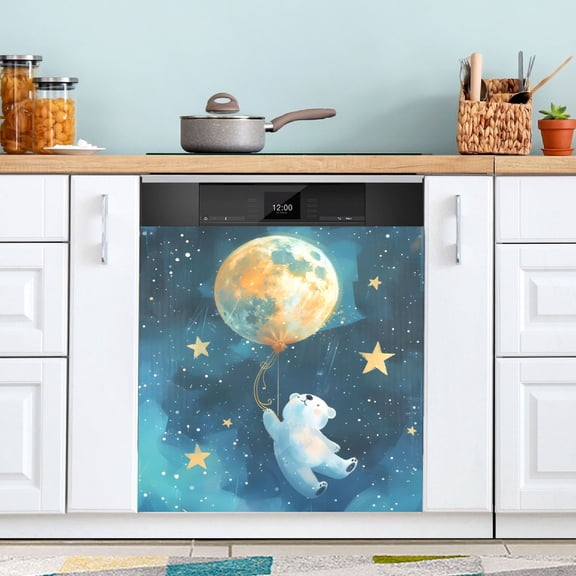 Bear Flies with Moon Balloon Stars Dishwasher Magnet Refrigerator Magnetic Cover Washing Machine Magnet Sticker Kitchen Decor