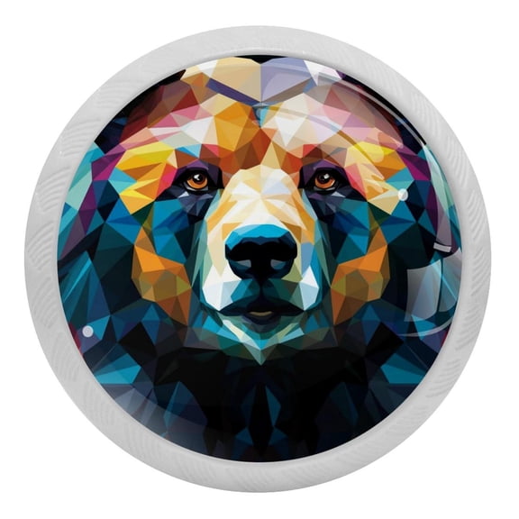 Bear Fluorescent Drawer Pulls 4-Pack: Glow-in-the-Dark Round Cabinet Knobs for Kitchen, Dressers, Wardrobes - Includes Screws, Ideal Drawer Hardware