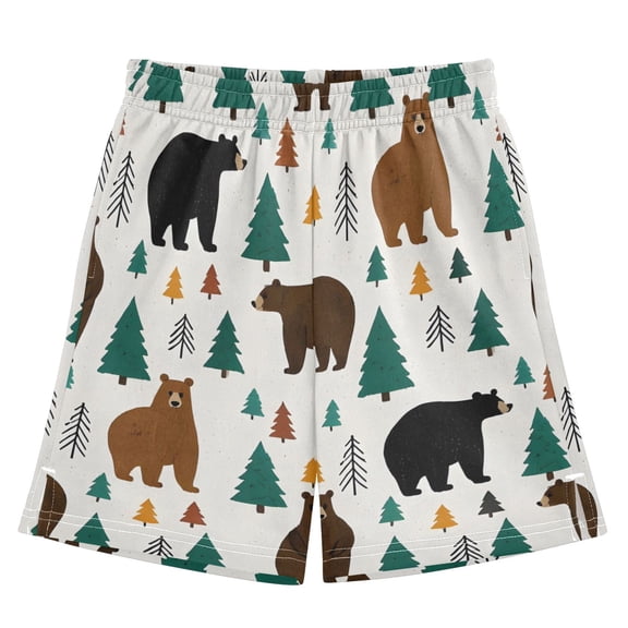 Bear Forest Pattern Athletic Shorts Breathable with Comfort Fit Drawstring Casual Sweatshorts X-Small