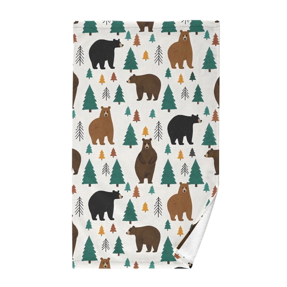 Bear Forest Pattern Hand Towel Cotton 16x28 in Soft Absorbent Quick Dry Bath Face Towel