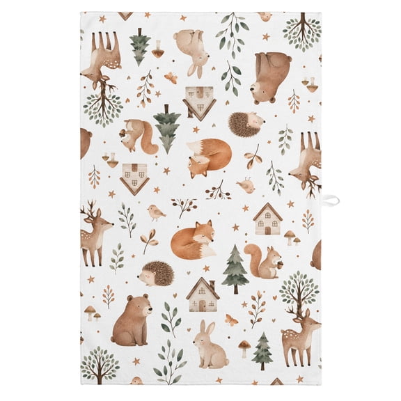 Bear Fox Hedgehog Kitchen Towels Dish Towel Pack of 1 Rustic Cartoon Brown Wildlife Green Forest Leaves Soft Dish Cloth Set Absorbent Dishcloth for Drying Dishes, Hand Towels 18 x 28 Inches