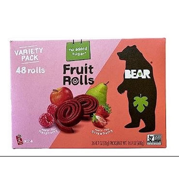 Bear Fruit Rolls Strawberry & Raspberry Variety Pack 48 rolls