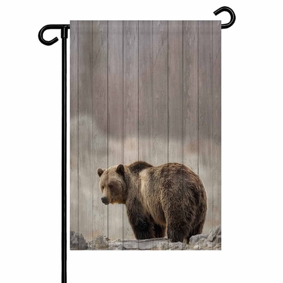 Bear Garden Flag 12x18 Inch Farmhouse Rustic Animals Wooden Texture Double Sided Small Decorative Garden Flags for Outside, Outdoor Yard Porch Lawn Decoration