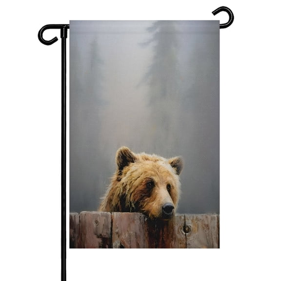 Bear Garden Flag 12x18 Inch Fog Misty Woods Animal Double Sided Small Decorative Garden Flags for Outside, Outdoor Yard Porch Lawn Decoration