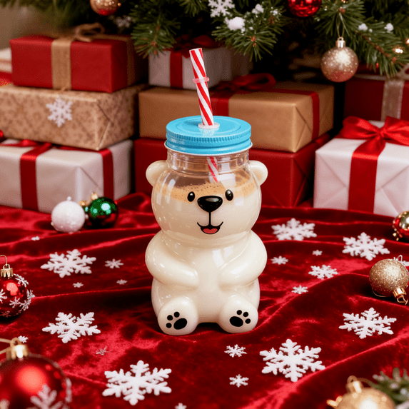 Bear Glass Cold Cup with Straw, 18.6oz Bear-Shaped Cup for Iced Coffee, Cold Brews, Cocktails, and Perfect Christmas Gift for Drinkware Lovers,(1 Bear Cup with Straw)