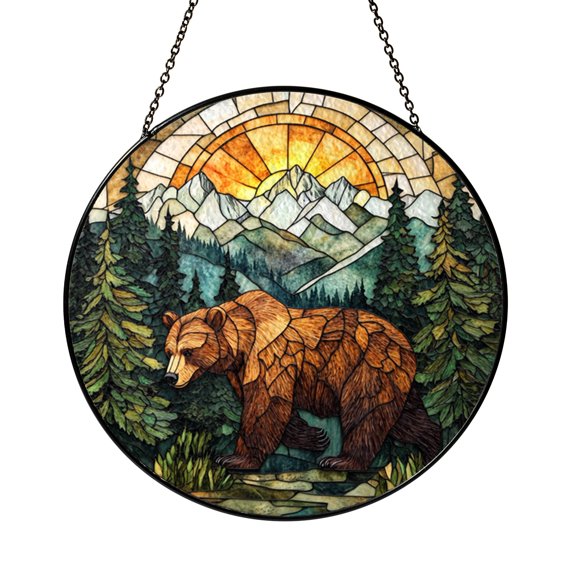 Bear Glass Suncatcher for Window, Wildlife Inspired Decor, Outdoor Nature Hanging Ornament