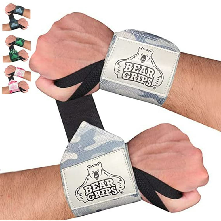 Bear Grips Gray Series White Wrist Wraps Extra Strength Support Brace for Workou