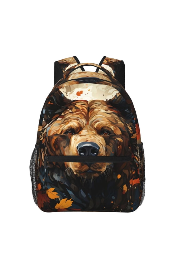 Bear Grizzly Bear Art Vintage Backpack Casual College Bag Zipper Laptop Daypack Hiking Rucksack Travel