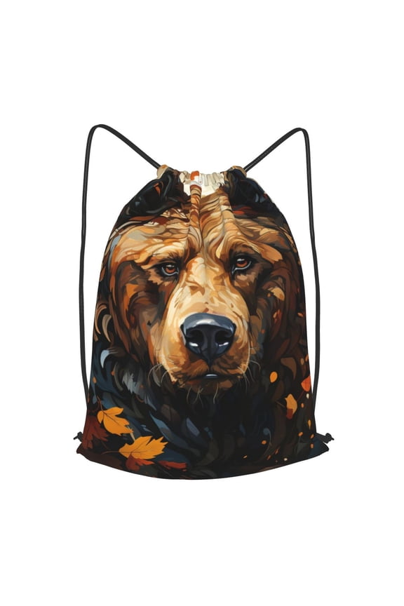 Bear Grizzly Bear Art Vintage Drawstring Backpack Gym String Bag Sports Sackpack Cinch Sack, Small