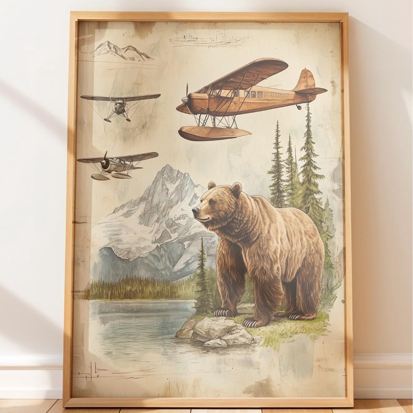 Bear Grizzly Naturalist Illustration Vintage Field Guide Explorer ...