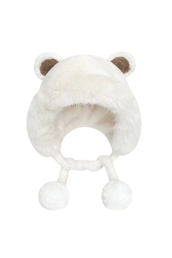 Bear Hat, Cute Outdoor Hat with Ears, Windproof and Warm-White