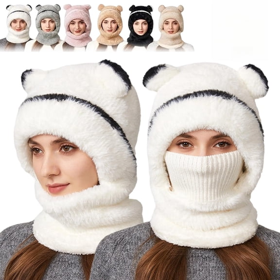Bear Hat Ski Mask, 3 In 1 Plush Full Coverage Winter Warm Headwear for Outdoor