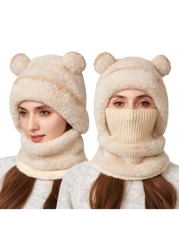 Bear Hat Ski Mask, Teddy Bear Ski Mask Windproof 3 in 1 Beanie for Women Men