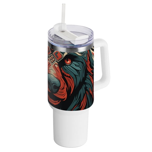 Bear Head Gray 40 oz Tumbler with Handle Insulated&nbsp;Travel Mug&nbsp;Lid Straw Leak Proof Steel Vacuum Water Bottles Glasses Fits in Car Cup Holder