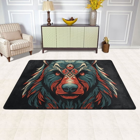 Bear Head Gray Area Rug Washable 72 x 48 Floor Carpet Mat Non Slip for Bedroom Living Room Kids Room Home Decor