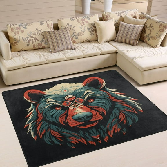 Bear Head Gray Area Rug Washable 80 x 58 Floor Carpet Mat Non Slip for Bedroom Living Room Home Decor