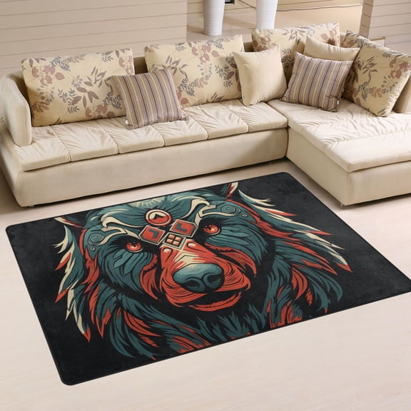 Bear Head Gray Area Rug Washable Floor Carpet Mat 60 x 39 inch for Bedroom Living Room Kids Room Home Decor
