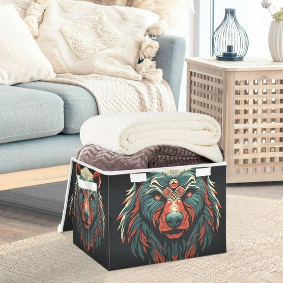 Bear Head Gray Storage Basket Foldable Laundry Basket Shelf Kids Toy Storage Container Organizer with Handles