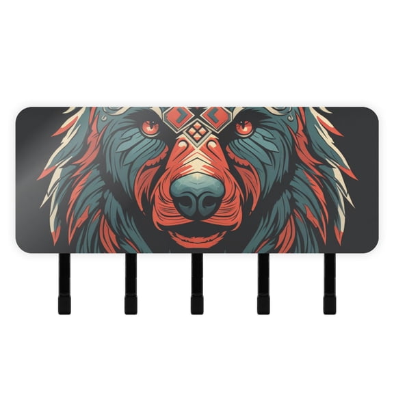 Bear Head Grey Mail Holder Organizer Wall Mount with Shelf Key Holder Key Rack with 5 Key Hooks for Wall Decorative