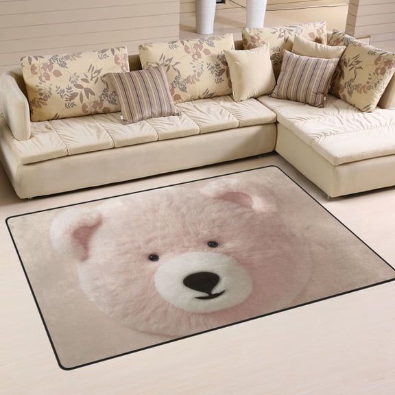 Bear Head Pink Area Rug Washable Floor Carpet Mat 60 x 39 inch for Bedroom Living Room Kids Room Home Decor