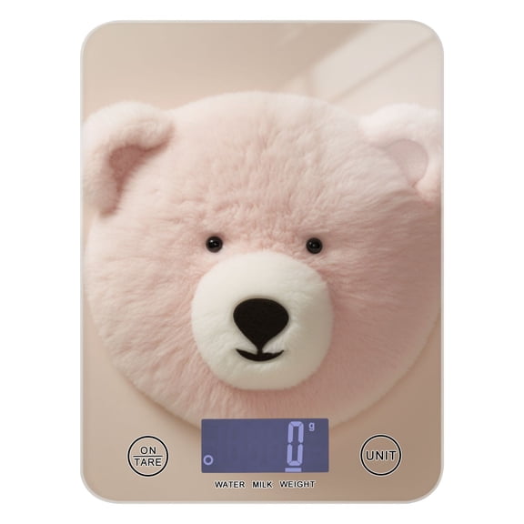 Bear Head Pink Food Scale Digital Kitchen Scale Waterproof Tempered Glass Tare Function 11 lb for Baking Cooking Meal Prep