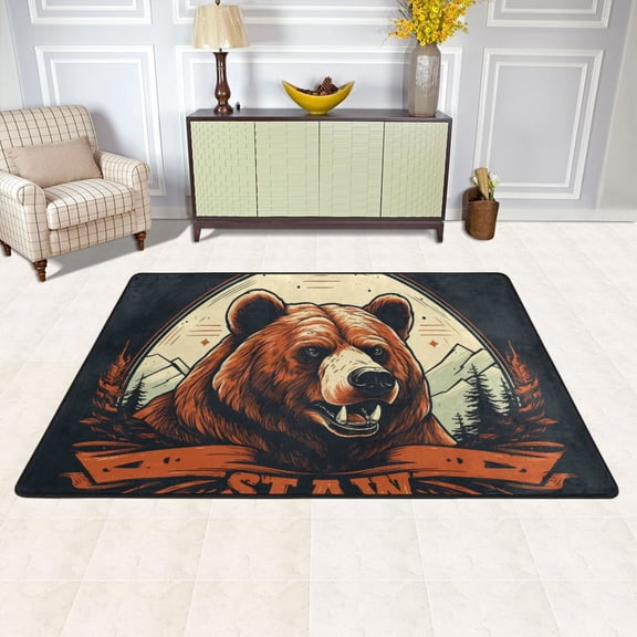 Bear Head Trees Mountains Area Rug Washable 72 x 48 Floor Carpet Mat Non Slip for Bedroom Living Room Kids Room Home Decor