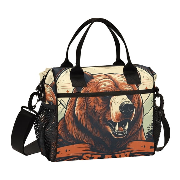 Bear Head Trees Mountains Cooler Bag Lunch Bag Soft Cooler Cooling Tote Insulated Lunch Box for Adult Men Women