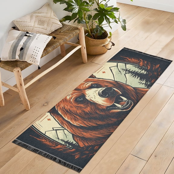 Bear Head Trees Mountains Runner Rug Machine Washable Area Rugs Carpet Non Slip Entryway Mat for Bedroom Entryway Front Door