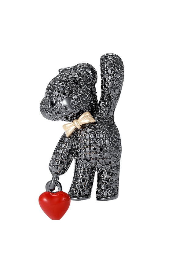 Bear Heart Brooch with Secure Clasp Rhinestones Pin For Clothing Attachment Backpack Badge Accessories