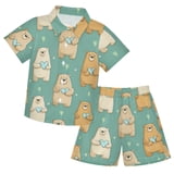 Bear Heart Pattern Boys' Hawaiian Shorts Sets Button Down Shirts 3T-10Y ...