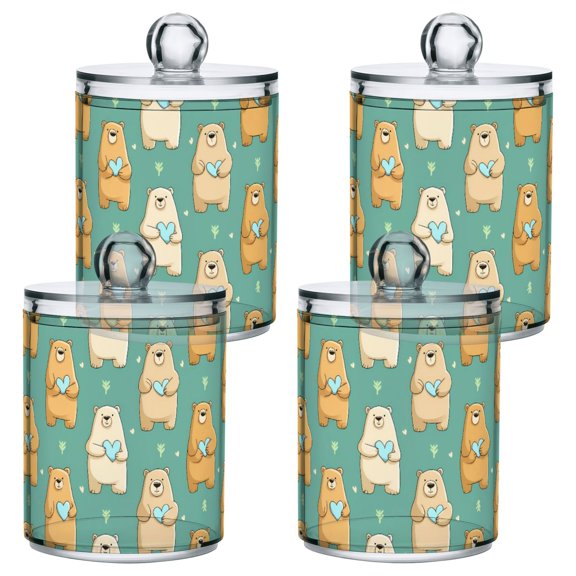 Bear Heart Pattern Plastic Storage Jar 4 Pack Clear Translucent Canisters Dustproof Lid