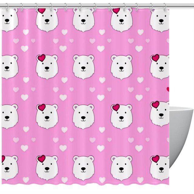 Bear Hearts Shower Curtain with Hooks, Waterproof Polyester Fabric