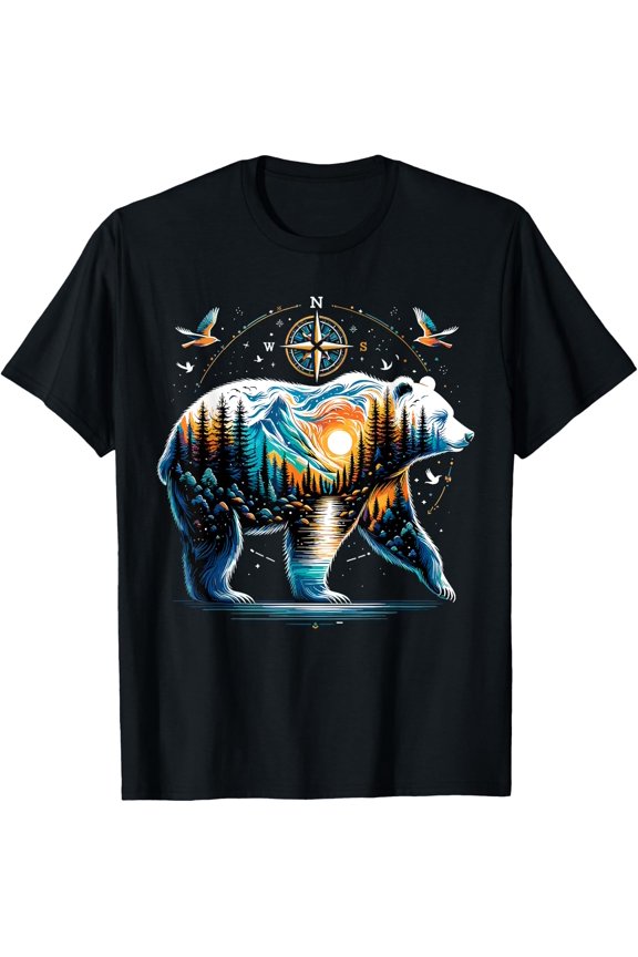 Bear Hiking Grizzly Bear Camping Camper T-Shirt Size S-5XL
