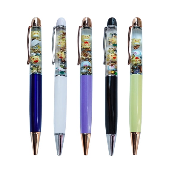 Bear Holding Heart Cute 3D Floater Liquid Writing Journaling Office Pen Unique Gifts Set of 5 Pens